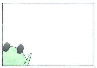 Frame with an illustration of a kawaii frog peeking out from the edge