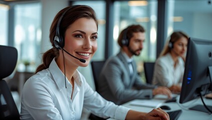 Friendly customer service agent assisting clients in office