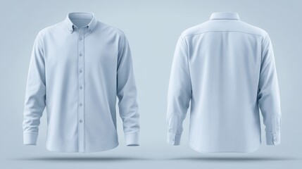 A stunning image of casual or business button up shirt mockup template, front and back view. blank mock up design, soft blue.