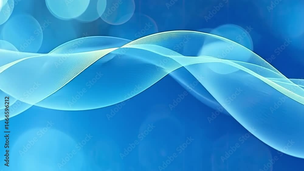 Poster serene abstract blue wave design with soft curves and light bokeh effects creates calming atmosphere