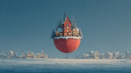Obraz premium Floating village on red sphere