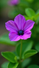 Fototapeta premium Vibrant purple flower, green stem, garden setting, green, life, spring