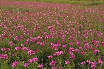 Vibrant pink wildflowers carpet a sun-drenched meadow , countryside, photography, outdoor