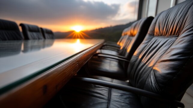 Empty conference room at sunset - Powered by Adobe