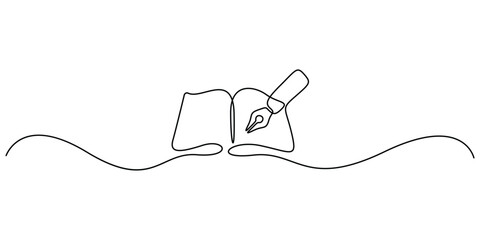 Fototapeta premium Continuous one line drawing opened book. Single line art style opened book, Education study and knowledge library concept. Vector illustration