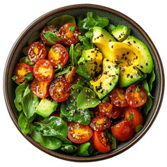 Delicious avocado tomato salad recipe healthy vegan food fresh bowl meal on transparent background
