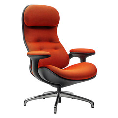 Ergonomic office chair orange fabric high back adjustable executive chair on transparent background