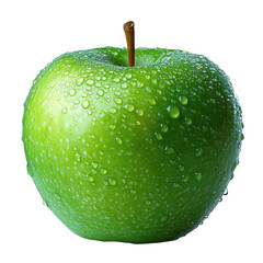 Fresh green apple with water droplets macro shot healthy food fruit diet on transparent background