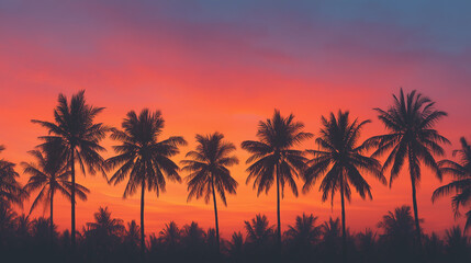 Obraz premium Tropical Palm Trees at Sunset with Colorful Sky 