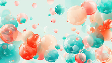 Coral, Orange and Turquoise Balloons Rising in the Air. Birthday Wallpaper