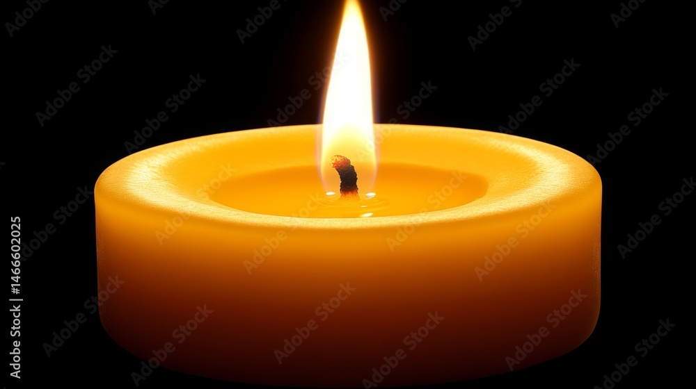 Aufkleber close-up of a flickering candle flame in a dark room, casting soft shadows and creating a cozy ambia