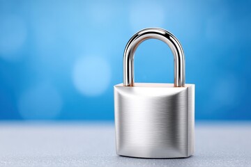 Fototapeta premium A gleaming metal padlock sits securely on a textured surface in safety.