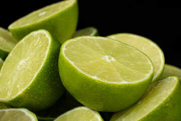 Juicy Green Lime Halves in Macro View