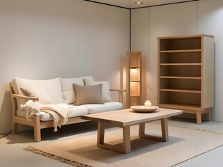 Minimalist Japandi Living Space with Warm Neutral Tones