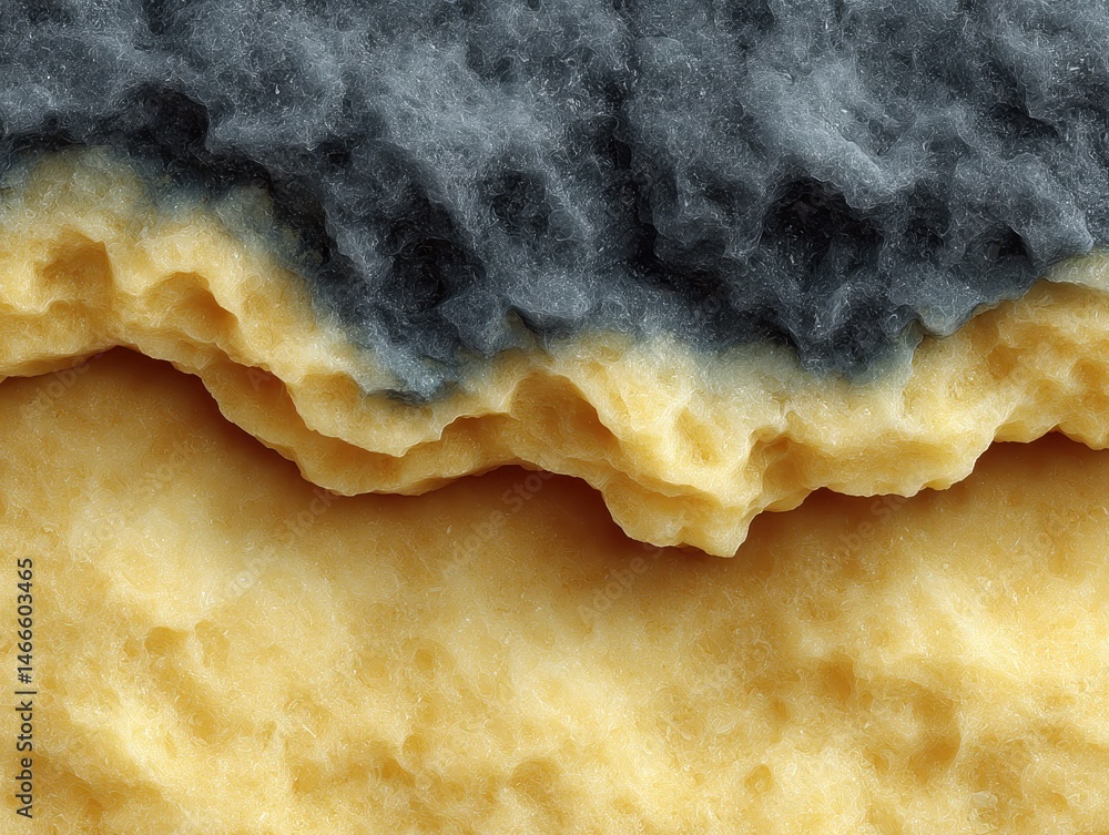 Poster this image features an abstract close-up of a textured wall with dynamic layers of black and yellow 