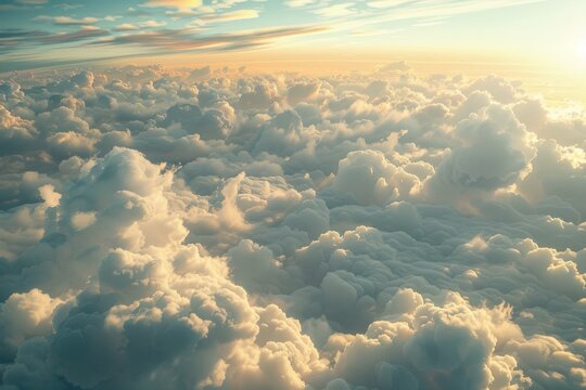 Beautiful sunrise illuminating fluffy clouds over a serene landscape in the morning sky - Powered by Adobe