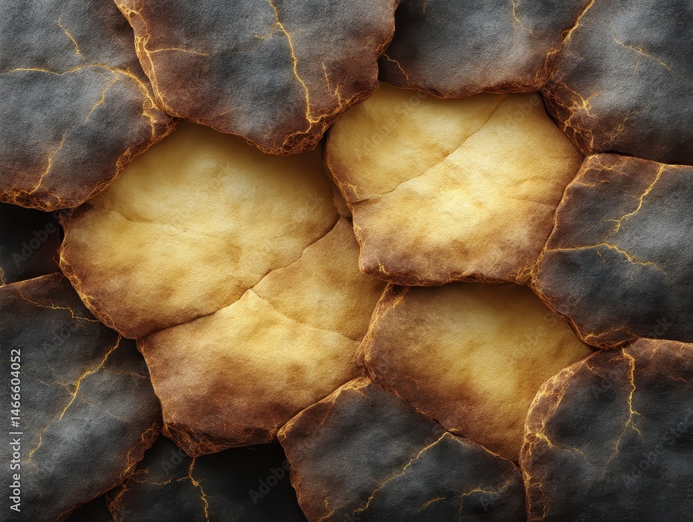 Poster a striking abstract macro image showcasing a textured organic pattern featuring dark and golden hues