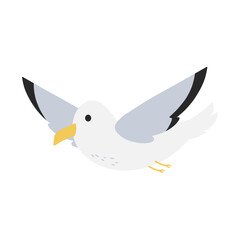 Cartoon Illustration of Seagull Flying