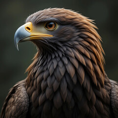 A majestic brown eagle perched on a rock.