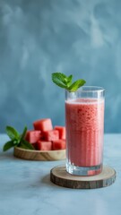 Fresh red strawberry fruit smoothie with mint is a healthy and sweet cold drink