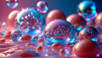 Naklejka premium Magical iridescent air bubbles on pastel background