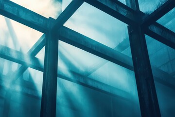 Interior structural beams and diffused sunlight.