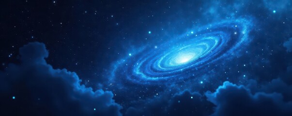 Abstract swirling blue nebula on black background , space, vortex