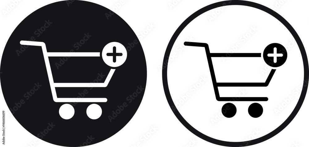 Aufkleber add to cart icon set in two styles . shopping cart icon with plus sign . vector illustration