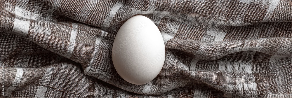 Poster White Egg Centered on Textured Fabric With a Subtle Checkered Pattern Creating a Minimalist Culinary Presentation Generative AI