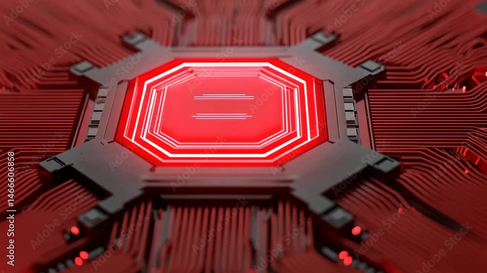 Poster futuristic electronic circuit design close up of red lighting and intricate patterns