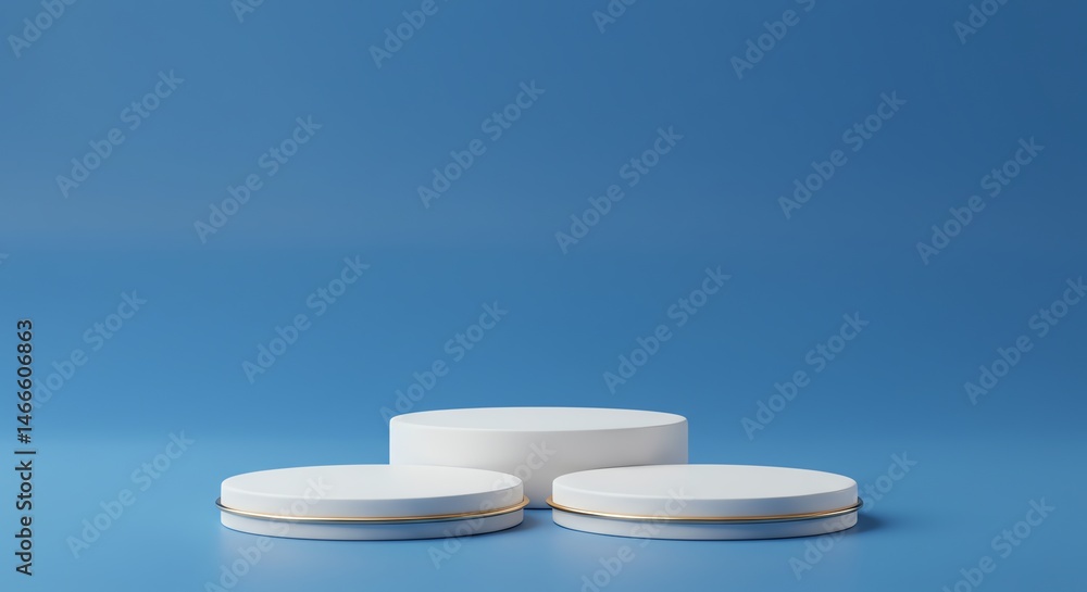 Poster minimal product display stands on blue backdrop
