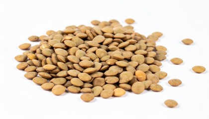 Lentils with Husk Specks on Isolated White Background