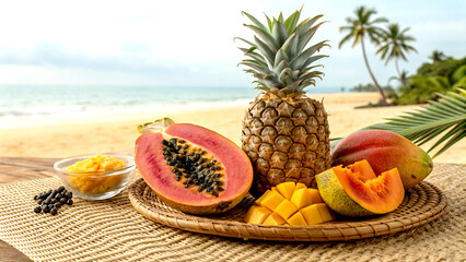 tropical fruit on the beach