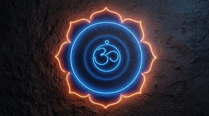 Vibrant Neon Chakra Symbol on a Dark Wall
