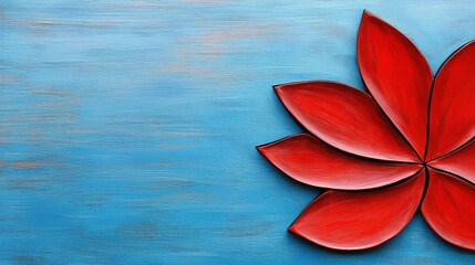 Vibrant Red Flower Petals on Blue Background Artwork Design