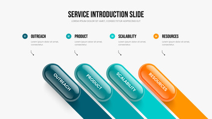 Obraz premium Professional Showcase Frame Design Vector Illustration. Investor Visualization Four Step Infographic Slide Layout. Project Performance 4 Option Diagram Presentation Template.