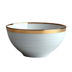 Ceramic bowl white with gold rim elegant serving bowl kitchen tableware on transparent background