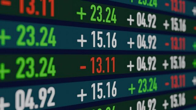Numbers of data price moving plus and minus financial stock economy market screen display investment trading real time. - Powered by Adobe