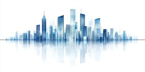Cityscape Serenity Blue Reflection Skyline.