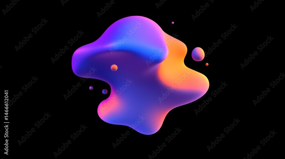 Leinwandbilder Vibrant, gradient-colored blobs and fluid shapes on a black background, giving a modern and abstract feel to the overall design