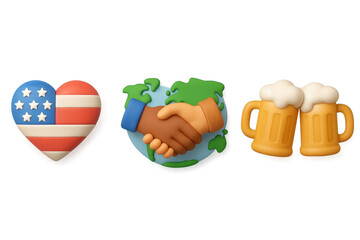 Symbolic emojis of american heart, global unity, and friendship cheers