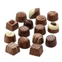 Assorted chocolates arrangement isolated on transparent background