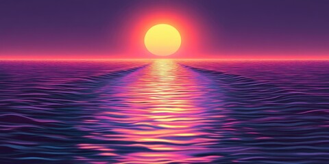 Retro Sun Ocean Vaporwave Synthwave aesthetic horizon background.