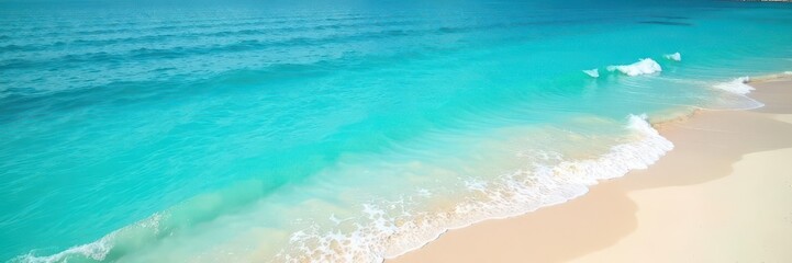 Azure waters meeting sandy corner, soft gradient, landscape, relaxing, idyllic