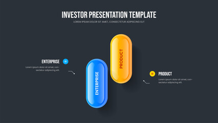 Creative Growth Presentation Design Vector Illustration. Project Portfolio 2 Element Diagram Slide Template. Product Report Two Step Infographic Frame Layout.