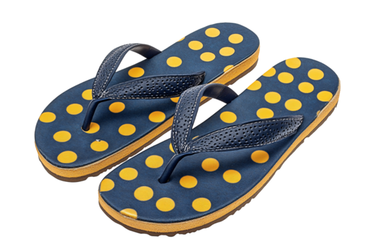 Isolated Navy Flip Flops with Yellow Dots