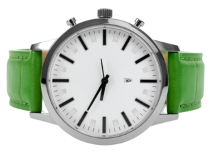 White faced, green strapped women's watch transparent background PNG