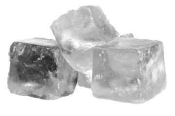 A stack of icy cubes reflecting light against a isolated white background