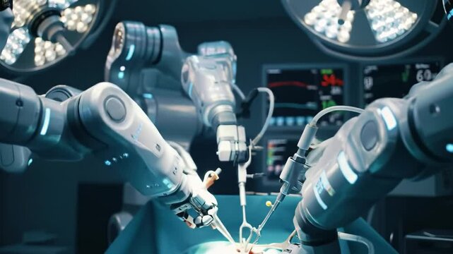 Surgical robots assist in precise operations in a modern medical facility
