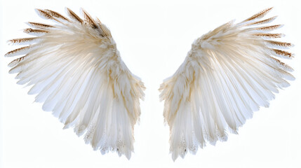 Fototapeta premium angel, part of, nature, anatomy, cut out, white background, concepts, white color, fantasy, animal body part, feather, horizontal, animal wing, no people, fanned out, religion, left-wing politics